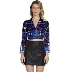 Trippy Kit Rick And Morty Galaxy Pink Floyd Long Sleeve Tie Back Satin Wrap Top by Bedest