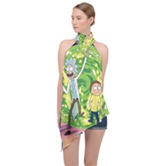 Rick And Morty Adventure Time Cartoon Halter Asymmetric Satin Top by Bedest