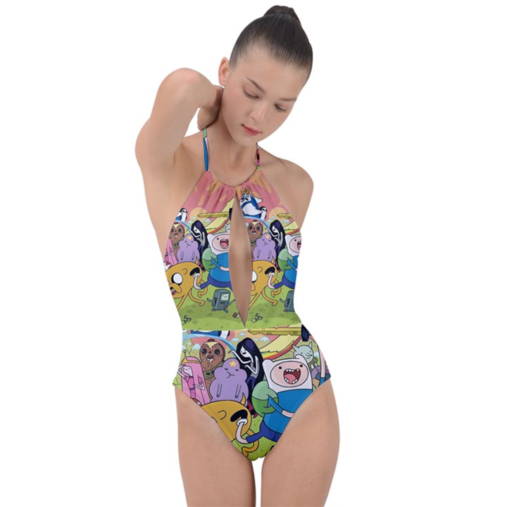 Adventure Time Finn  Jake Plunge Cut Halter Swimsuit