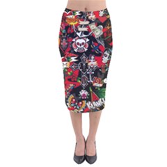 Graffiti Tatoo Skate Art Boom Velvet Midi Pencil Skirt by Bedest