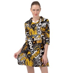 Boom Bang Art Crazy Drawing Graffiti Hello Retro Sayings Yellow Mini Skater Shirt Dress by Bedest