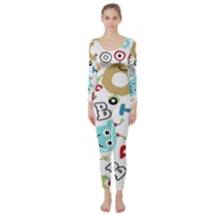 Seamless Pattern Vector With Funny Robots Cartoon Long Sleeve Catsuit by Hannah976