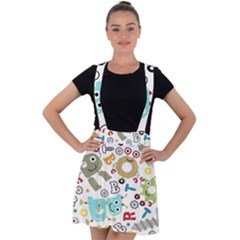 Seamless Pattern Vector With Funny Robots Cartoon Velvet Suspender Skater Skirt by Hannah976