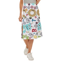 Seamless Pattern Vector With Funny Robots Cartoon Midi Panel Skirt by Hannah976