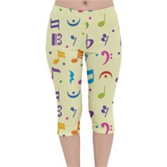 Seamless Pattern Musical Note Doodle Symbol Velvet Capri Leggings  by Hannah976