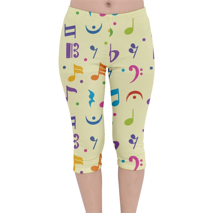 Seamless Pattern Musical Note Doodle Symbol Velvet Capri Leggings 