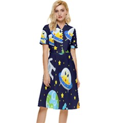 Space Seamless Pattern Illustration Button Top Knee Length Dress by Hannah976