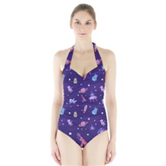 Space Seamless Pattern Halter Swimsuit by Hannah976