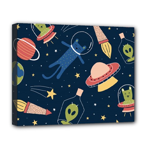 Seamless Pattern With Funny Aliens Cat Galaxy Deluxe Canvas 20  X 16  (stretched) by Hannah976