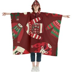 Ugly Sweater Wrapping Paper Women s Hooded Rain Ponchos by artworkshop