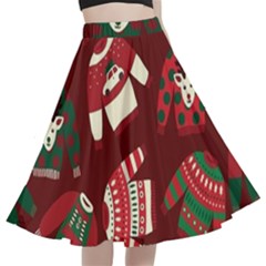 Ugly Sweater Wrapping Paper A-line Full Circle Midi Skirt With Pocket by artworkshop