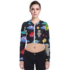 Seamless Pattern With Space Objects Ufo Rockets Aliens Hand Drawn Elements Space Long Sleeve Zip Up Bomber Jacket by Hannah976