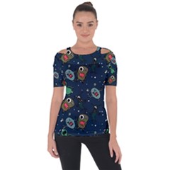 Monster Alien Pattern Seamless Background Shoulder Cut Out Short Sleeve Top by Hannah976