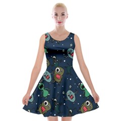 Monster Alien Pattern Seamless Background Velvet Skater Dress by Hannah976