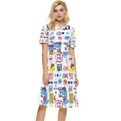 Monster Cool Seamless Pattern Button Top Knee Length Dress by Hannah976