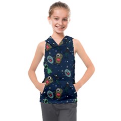 Monster Alien Pattern Seamless Background Kids  Sleeveless Hoodie by Hannah976