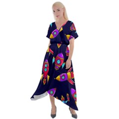 Space Patterns Cross Front Sharkbite Hem Maxi Dress by Hannah976