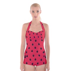 Seamless Watermelon Surface Texture Boyleg Halter Swimsuit  by Hannah976