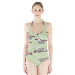 Sloths Pattern Design Halter Swimsuit by Hannah976