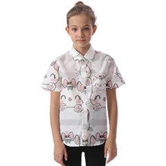 Cat With Bow Pattern Kids  Short Sleeve Shirt by Hannah976