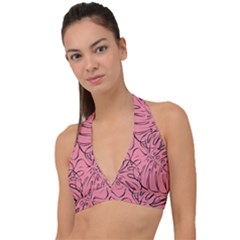 Pink Monstera Halter Plunge Bikini Top by ConteMonfrey