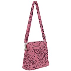 Pink Monstera Zipper Messenger Bag by ConteMonfrey