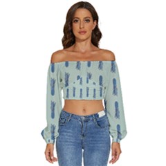 Blue King Pineapple  Long Sleeve Crinkled Weave Crop Top by ConteMonfrey