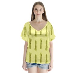 Yellow Pineapple V-neck Flutter Sleeve Top by ConteMonfrey