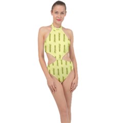 Yellow Pineapple Halter Side Cut Swimsuit by ConteMonfrey