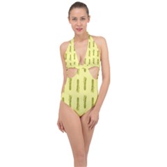 Yellow Pineapple Halter Front Plunge Swimsuit by ConteMonfrey