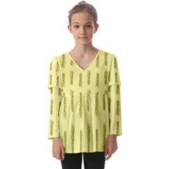 Yellow Pineapple Kids  V Neck Casual Top by ConteMonfrey