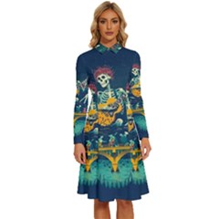 Grateful Dead Singing Skeleton Long Sleeve Shirt Collar A-line Dress by Bedest