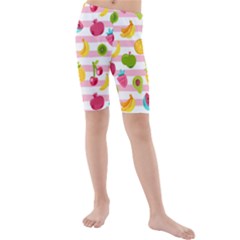 Tropical Fruits Berries Seamless Pattern Kids  Mid Length Swim Shorts by Ravend