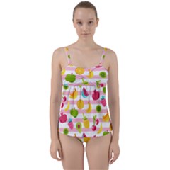 Tropical Fruits Berries Seamless Pattern Twist Front Tankini Set by Ravend