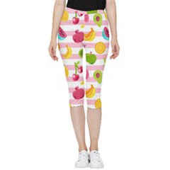 Tropical Fruits Berries Seamless Pattern Inside Out Lightweight Velour Capri Leggings  by Ravend