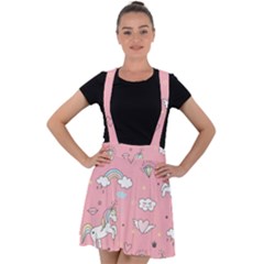 Cute Unicorn Seamless Pattern Velvet Suspender Skater Skirt by Apen