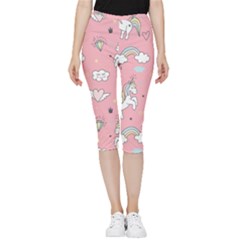 Cute Unicorn Seamless Pattern Inside Out Lightweight Velour Capri Leggings  by Apen