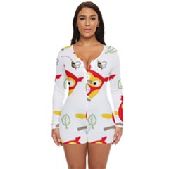 Seamless Pattern Vector Owl Cartoon With Bugs Long Sleeve Boyleg Swimsuit by Apen