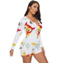 Seamless Pattern Vector Owl Cartoon With Bugs Long Sleeve Boyleg Swimsuit View3