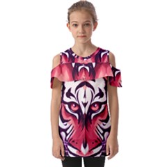 Tiger Design Fold Over Open Sleeve Top by TShirt44