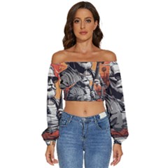 Ai Generator T Hirt Design Long Sleeve Crinkled Weave Crop Top by Shahriya