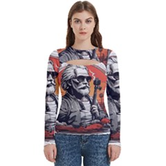 Ai Generator T Hirt Design Women s Cut Out Long Sleeve T-shirt by Shahriya