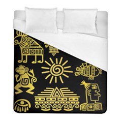 Maya Style Gold Linear Totem Icons Duvet Cover (full/ Double Size) by Apen