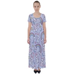 Seamless Pattern With Cute Rabbit Character High Waist Short Sleeve Maxi Dress by Apen