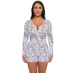 Seamless Pattern With Cute Rabbit Character Long Sleeve Boyleg Swimsuit by Apen