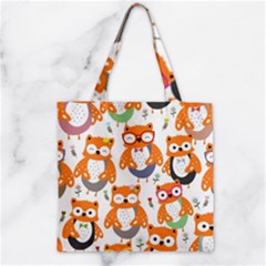 Cute Colorful Owl Cartoon Seamless Pattern Zipper Grocery Tote Bag by Apen