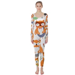 Cute Colorful Owl Cartoon Seamless Pattern Long Sleeve Catsuit by Apen