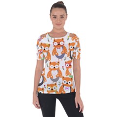 Cute Colorful Owl Cartoon Seamless Pattern Shoulder Cut Out Short Sleeve Top by Apen