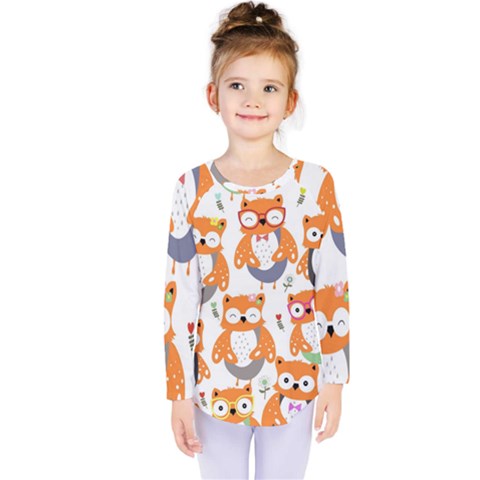 Cute Colorful Owl Cartoon Seamless Pattern Kids  Long Sleeve T-shirt by Apen