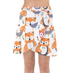 Cute Colorful Owl Cartoon Seamless Pattern Wrap Front Skirt by Apen